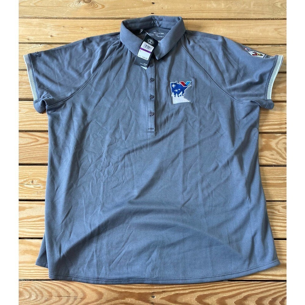 NWT Under Armour Polo Shirt Size 2XL Women’s Grey Pullover Logo Patch MSRP $40